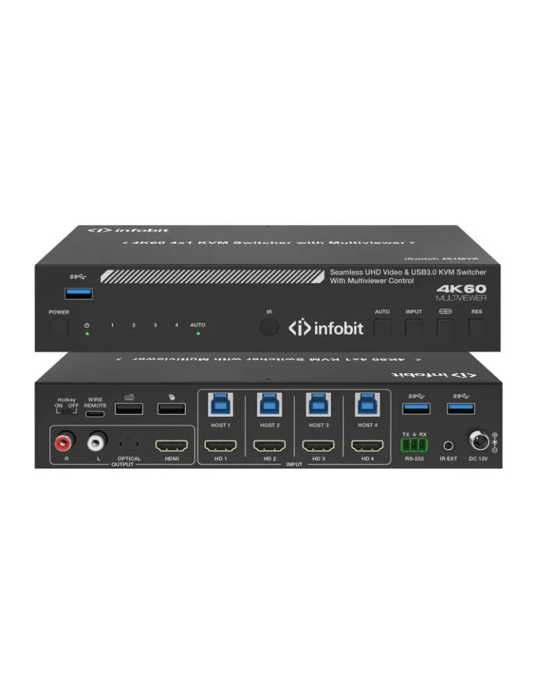 INFOBIT ISWITCH401MVK Commutateur KVM 4K60 4×1 avec multiviewer  iSwitch 401MVK