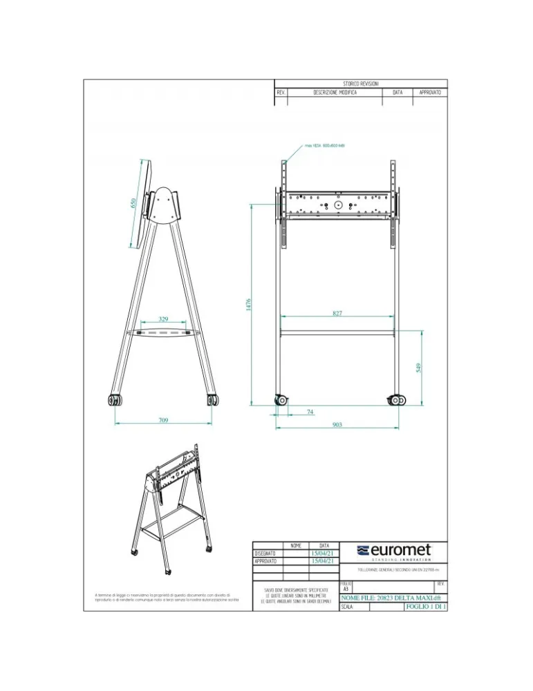 EUROMET 20823 Support mobile à roulettes DELTA Maxi
