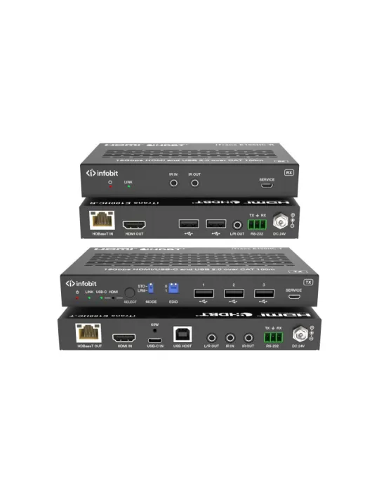 INFOBIT iTRANSE100HC Extendeur HDMI/USB-C  iTrans E100HC - 18 Gbit/s sur HDBaseT 3.0 (100 m) avec USB 2.0