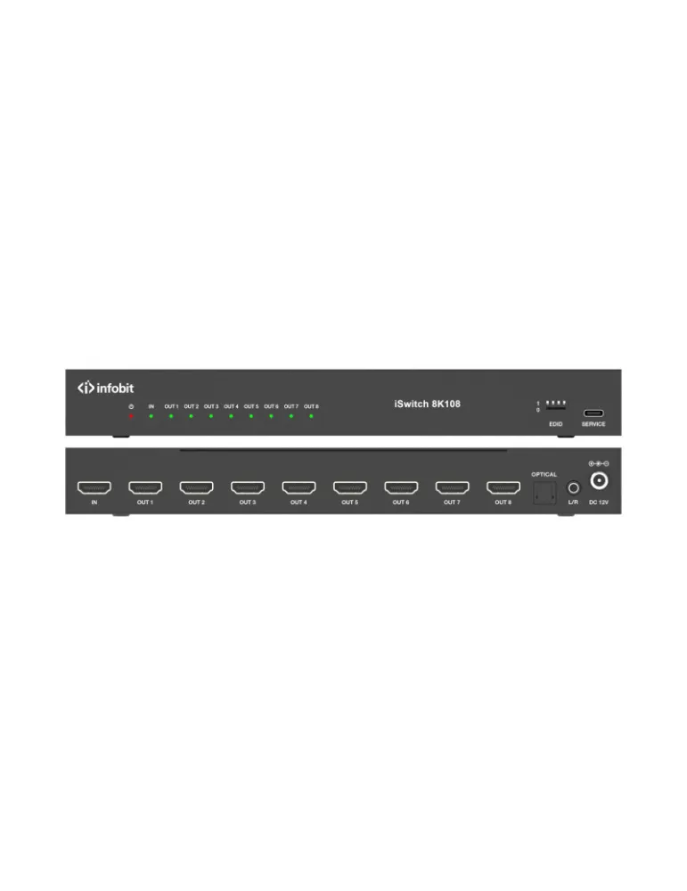 INFOBIT ISWITCH8K108 Splitter HDMI  iSwitch 8K108 1x Entrée HDMI vers 8x Sorties HDMI 8K avec audio séparée