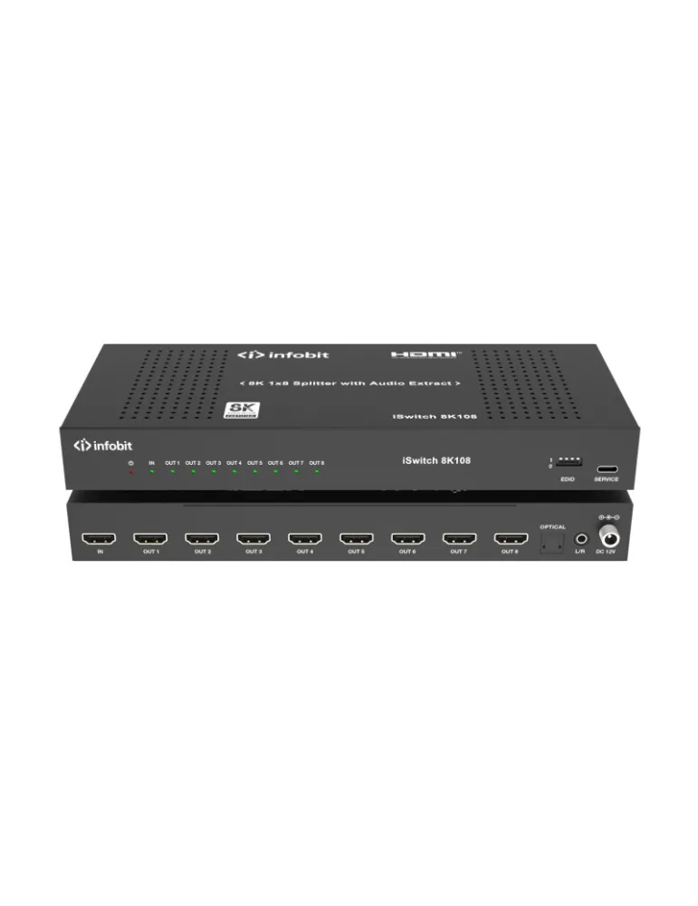 INFOBIT ISWITCH8K108 Splitter HDMI  iSwitch 8K108 1x Entrée HDMI vers 8x Sorties HDMI 8K avec audio séparée