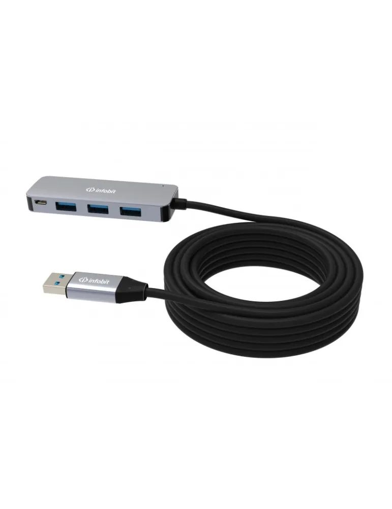INFOBIT ICABLEUSBACCH14 Hub 4x USB-A 3.0 vers USB-A  iCable-USB-ACC-H14 sur Câble cuivre 10m