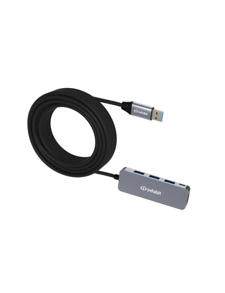 INFOBIT ICABLEUSBACCH14 Hub 4x USB-A 3.0 vers USB-A  iCable-USB-ACC-H14 sur Câble cuivre 10m