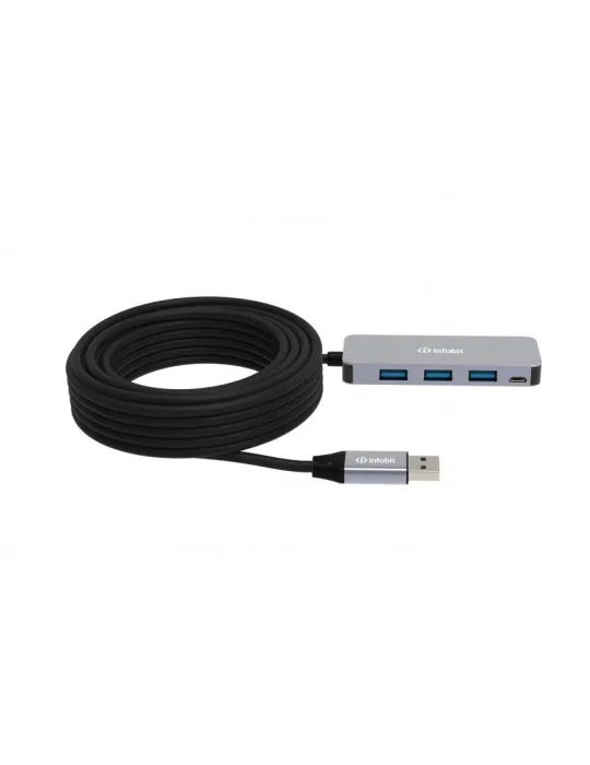 INFOBIT ICABLEUSBACCH14 Hub 4x USB-A 3.0 vers USB-A  iCable-USB-ACC-H14 sur Câble cuivre 10m