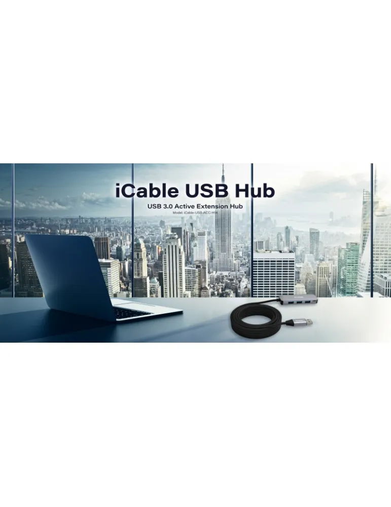 INFOBIT ICABLEUSBACCH14 Hub 4x USB-A 3.0 vers USB-A  iCable-USB-ACC-H14 sur Câble cuivre 10m