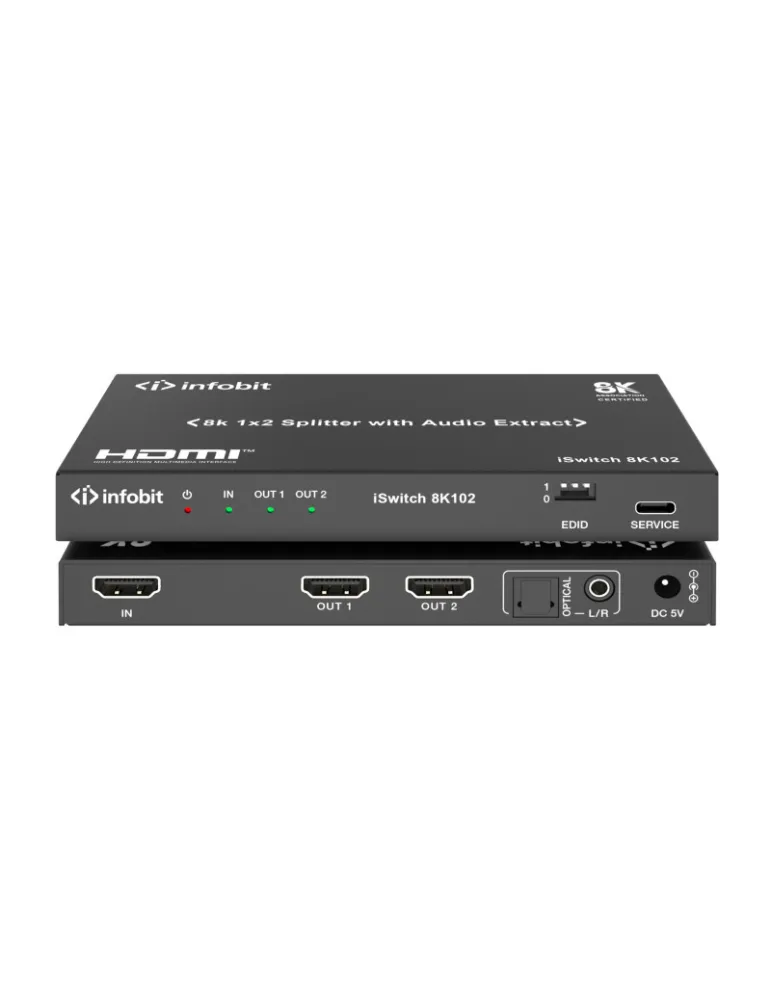 INFOBIT ISWITCH8K102 Splitter HDMI  iSwitch 8K102 1x Entrée HDMI vers 2x Sorties HDMI 8K avec audio séparée