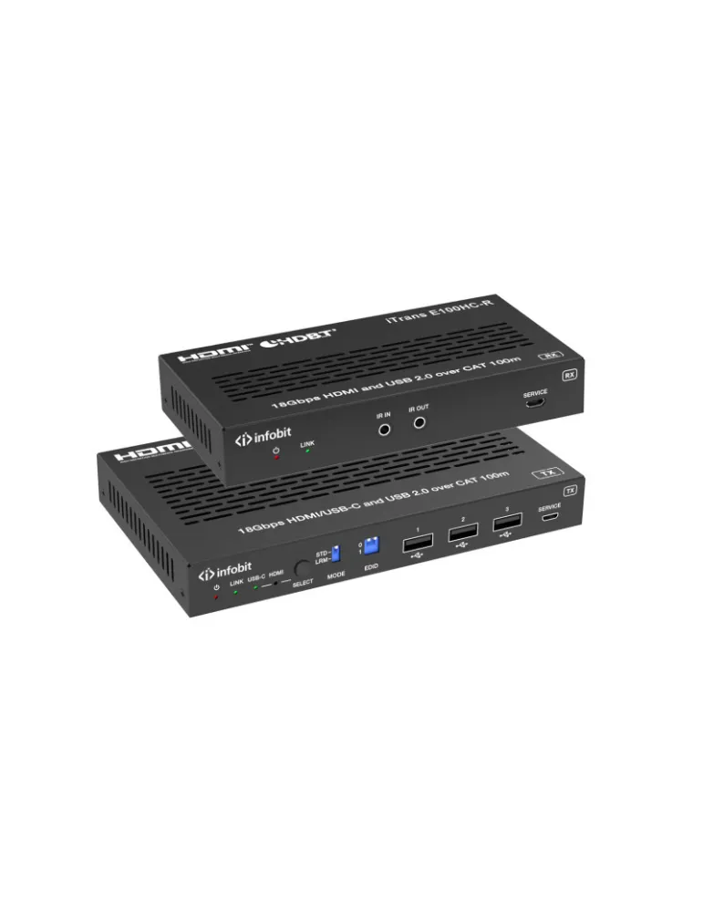 INFOBIT iTRANSE100HCU Extendeur HDMI/USB-C  iTrans E100HCU - 18 Gbit/s sur HDBaseT 2.0 (100 m) avec USB 2.0