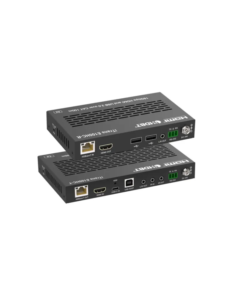 INFOBIT iTRANSE100HCU Extendeur HDMI/USB-C  iTrans E100HCU - 18 Gbit/s sur HDBaseT 2.0 (100 m) avec USB 2.0