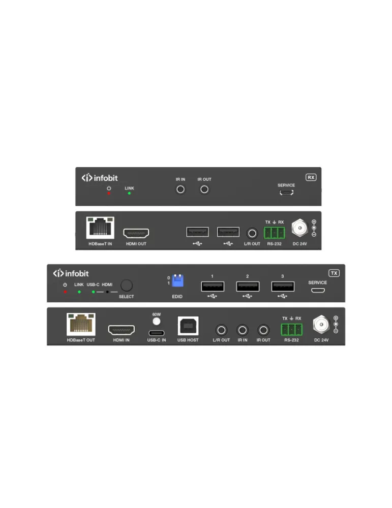 INFOBIT iTRANSE100HCU Extendeur HDMI/USB-C  iTrans E100HCU - 18 Gbit/s sur HDBaseT 2.0 (100 m) avec USB 2.0