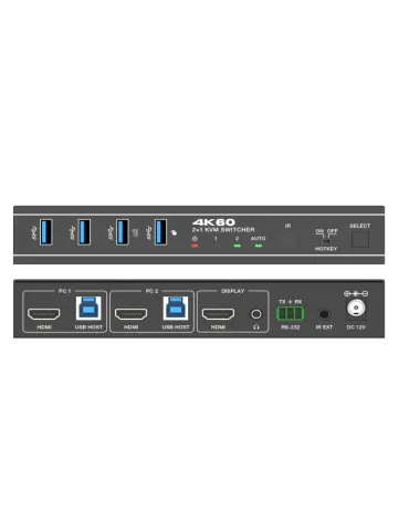 INFOBIT ISWITCH201HK Switcher KVM 2x1 HDMI 18Gbps /  iSwitch 201HK compatible avec une caméra et haut-parleur/microphone USB