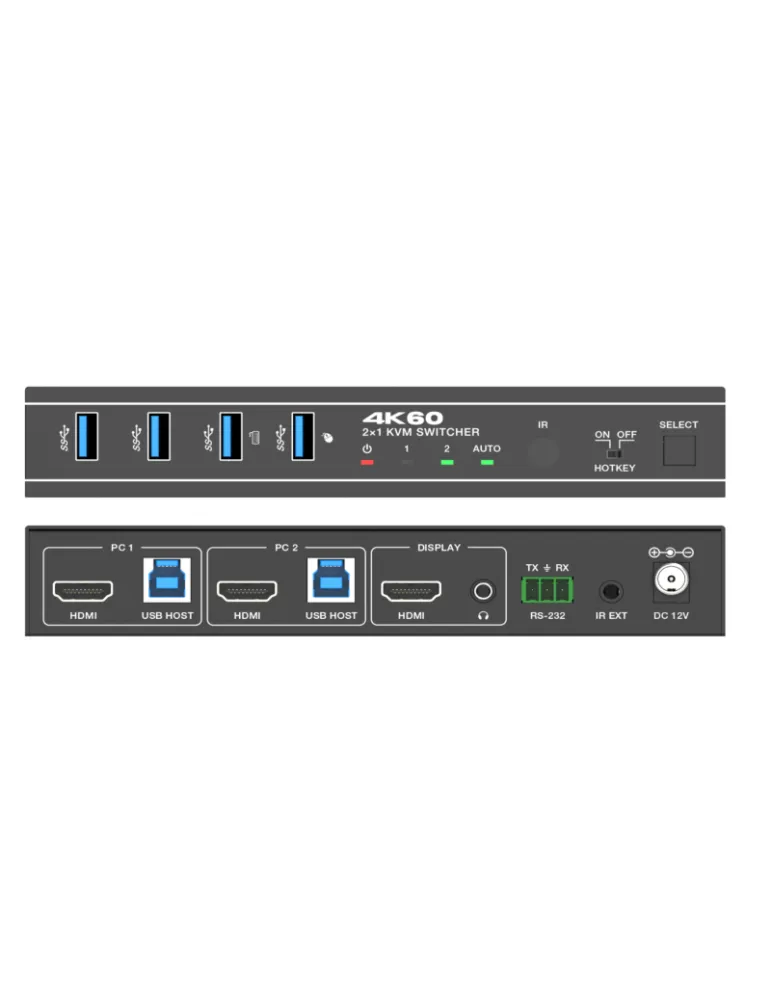 INFOBIT ISWITCH201HK Switcher KVM 2x1 HDMI 18Gbps /  iSwitch 201HK compatible avec une caméra et haut-parleur/microphone USB