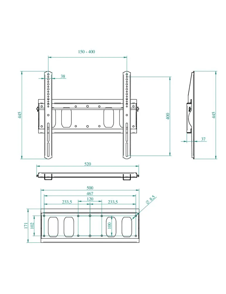  EUROMET 14500 FIXED WALL MOUNT SCREEN BLACK|MusicGoodDeal 