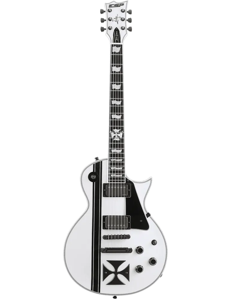  ESP IRONCROSS-W James Hetfield - Glänzendes Weiß mit schwarzen Streifen|MusicGoodDeal 