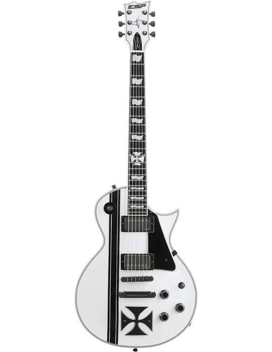  ESP IRONCROSS-W James Hetfield - Glänzendes Weiß mit schwarzen Streifen|MusicGoodDeal 