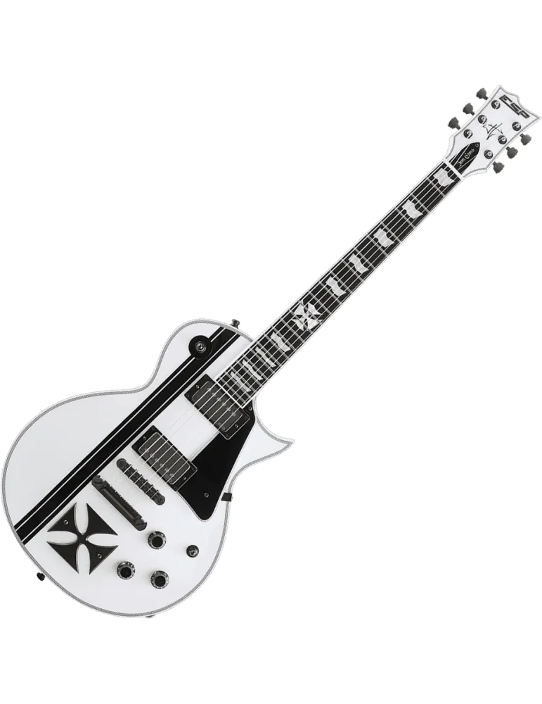  ESP IRONCROSS-W James Hetfield - Glänzendes Weiß mit schwarzen Streifen|MusicGoodDeal 