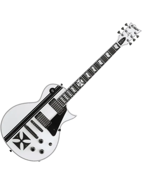  ESP IRONCROSS-W James Hetfield - Glänzendes Weiß mit schwarzen Streifen|MusicGoodDeal 