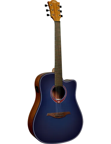 Lâg T-BLUE-DCE T-Blue - Tramontane Dreadnought Cutaway Electro Special Edition Blue Burst