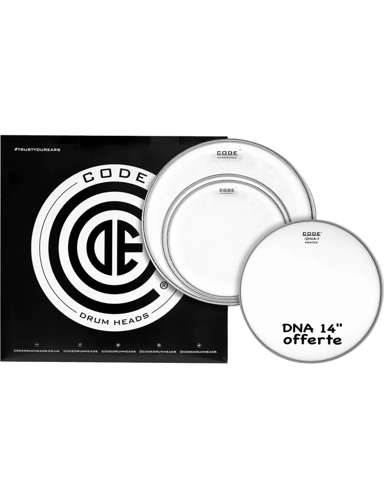  CODE DRUMHEADS TPGENCLRS Tom - Transparent Std 12" 13" 16" + 14" DNA|MusicGoodDeal 