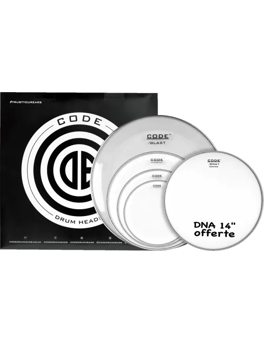  CODE DRUMHEADS FPGENCLRF Full Pack - Transparent Fusion 10" 12" 14" 20" + 14" DNA geschenkt|MusicGoodDeal 