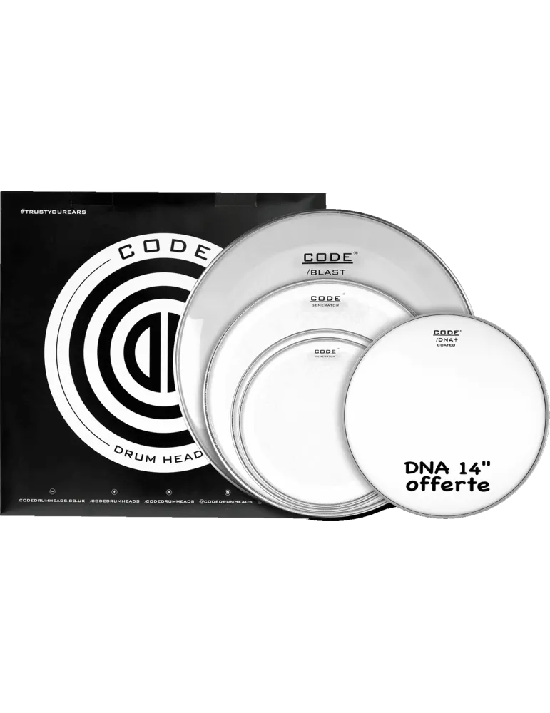  CODE DRUMHEADS FPGENCLRS Full Pack - Standard Clear 12" 13" 16" 22" + 14" DNA offered|MusicGoodDeal 