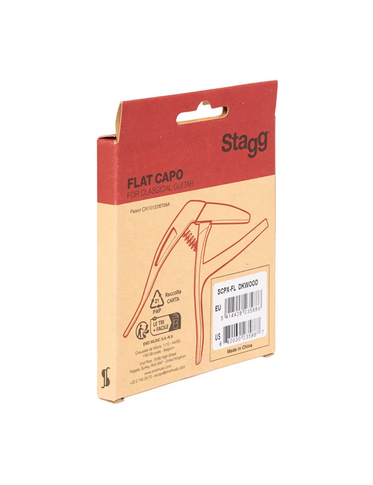  STAGG SCPX-FL DKWOOD Cejilla plana tipo gatillo para guitarra clásica|MusicGoodDeal 