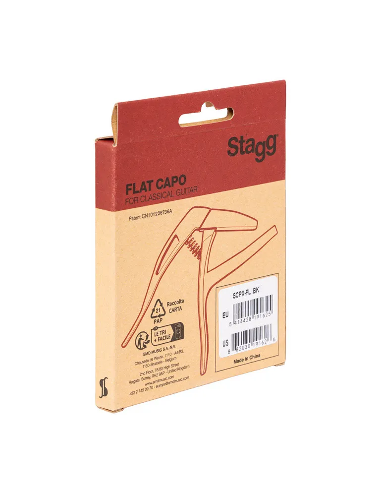  STAGG SCPX-FL BK Cejilla plana, tipo "gatillo", para guitarra clásica|MusicGoodDeal 